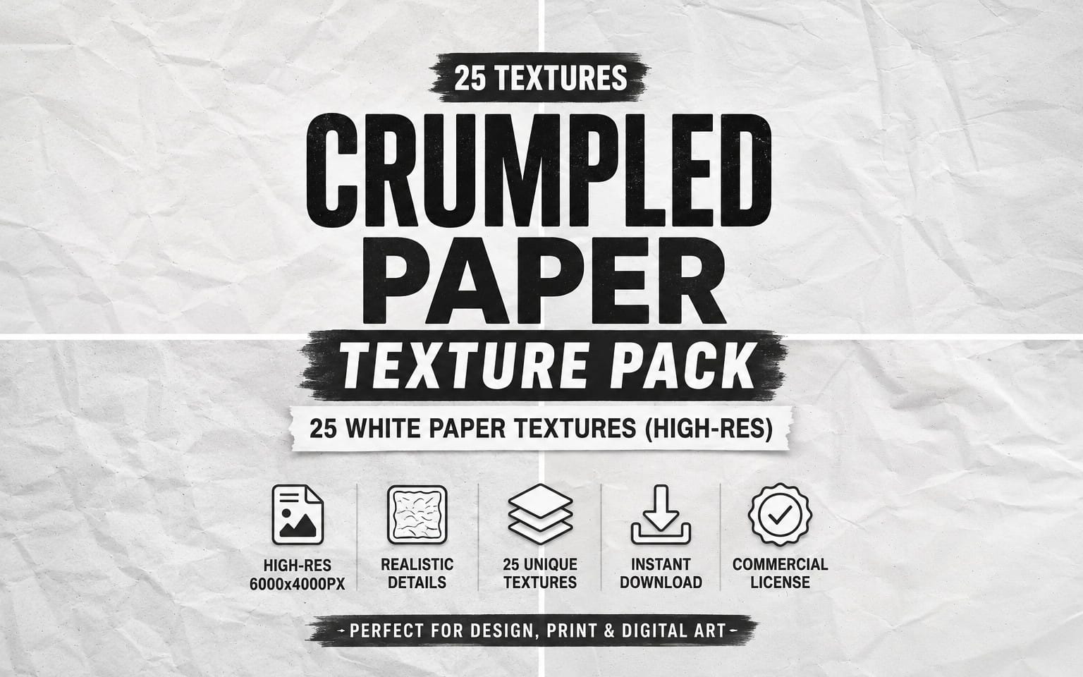 Crumpled Paper Texture Pack — 25 White Paper Textures (High-Res)