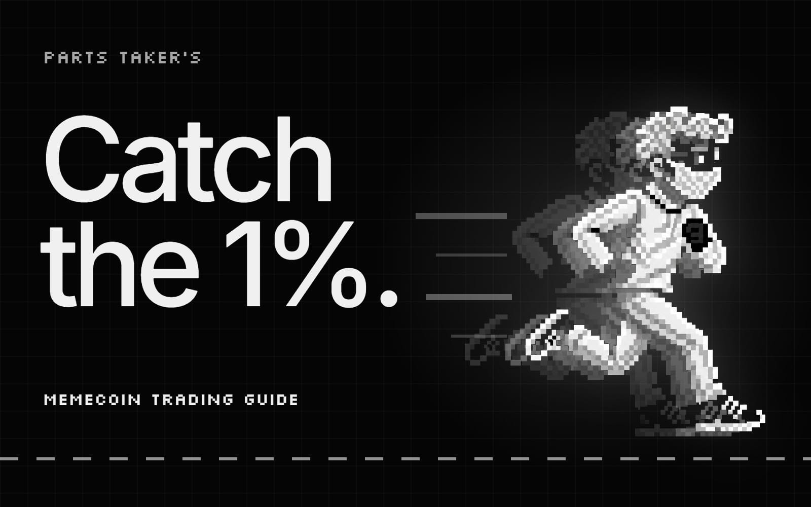 Pixel-art meme coin trading guide cover with bold text and a running skeleton character