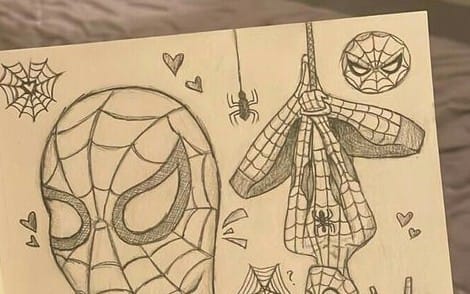 Set of black-and-white line art designs of a spiderweb and vintage Halloween costumes on a digital stencil sheet