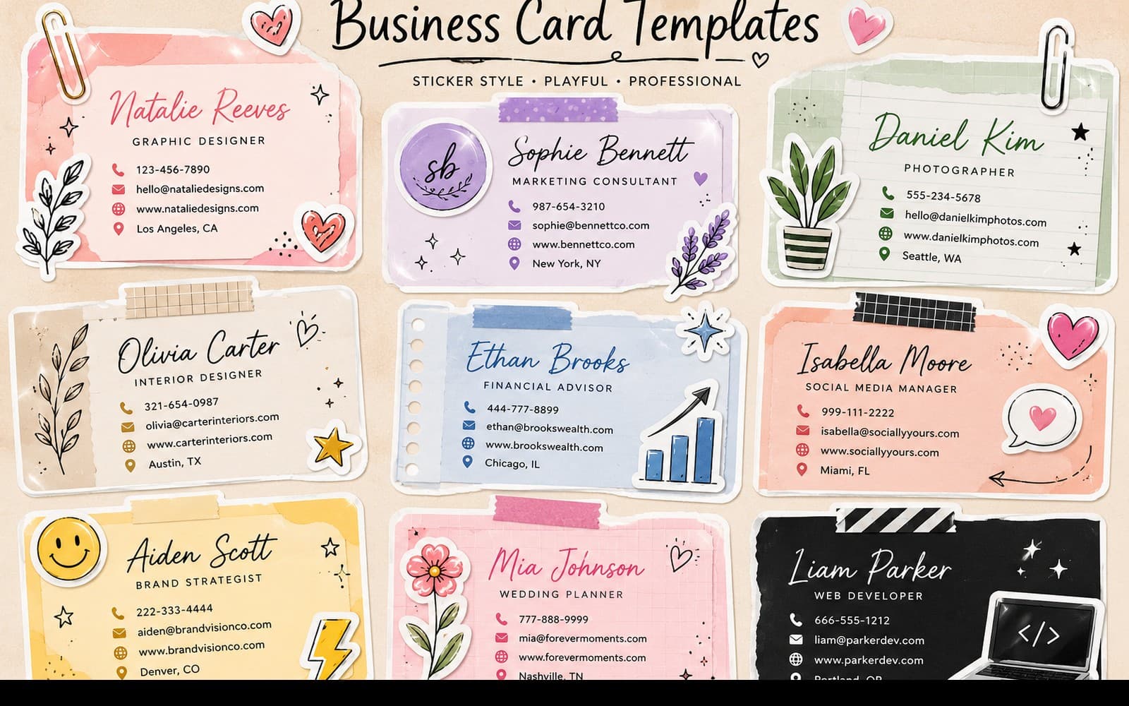 Customizable Business Card Templates - 9 Editable Printable Designs
