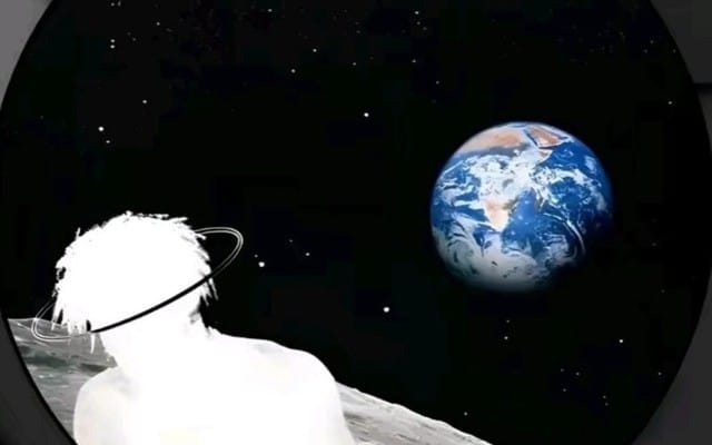 Space-themed VIP video banner with Earth and astronaut floating in a dark starry background