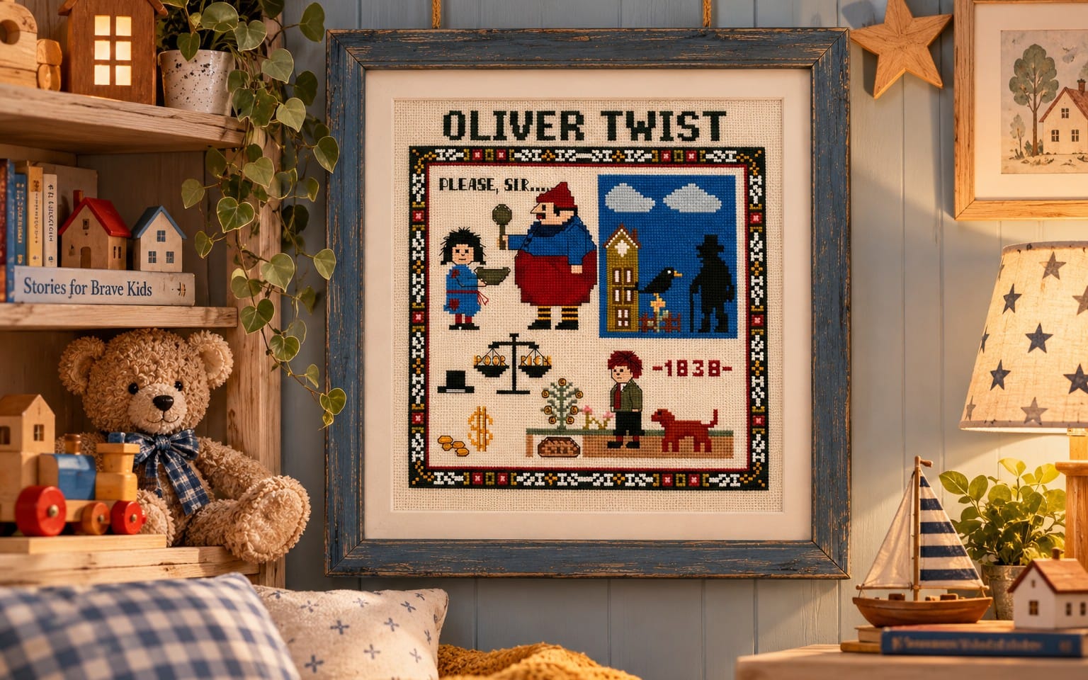 Oliver Twist Cross Stitch Sampler PDF | Vintage Key Pattern | Decorative Lettering Embroidery | Two PDF Charts