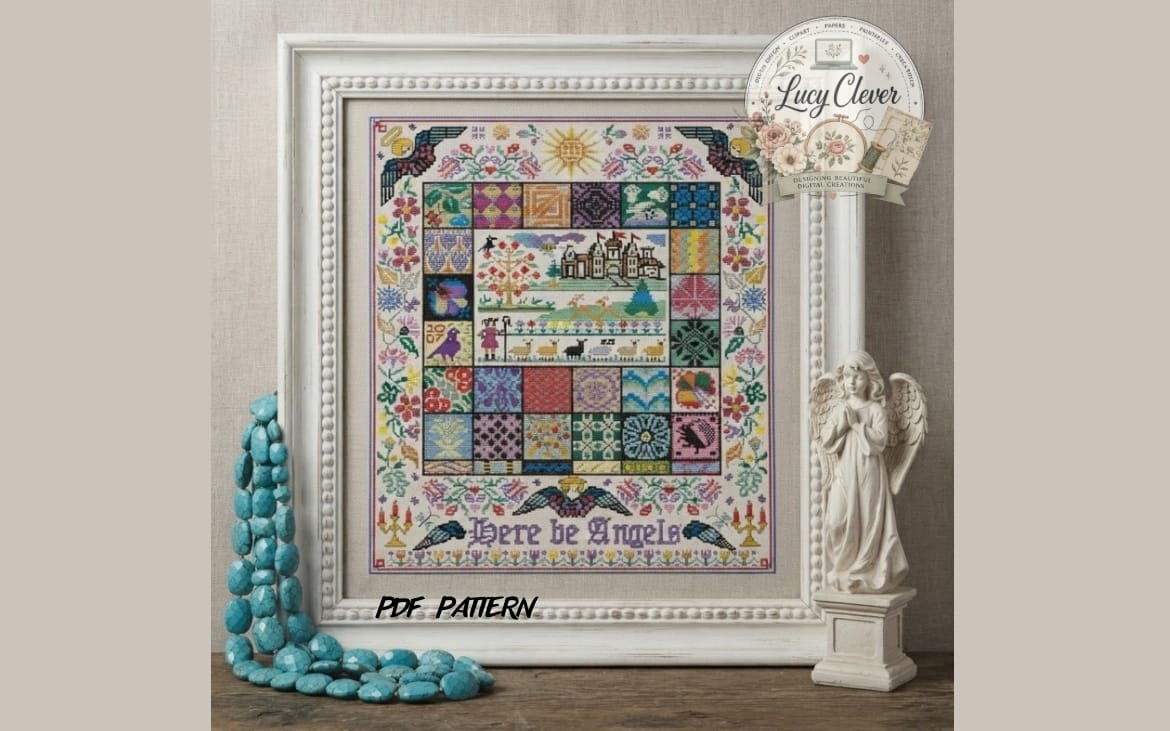 Ангельское М pavement? Wait. We must translate accurately. Title: "Angel Pavement Cross Stitch Pattern | Whimsical Folk Art Sampler PDF Chart"
But "Pavement" might be " pavement" as in "Angel Pavement" is a street name? Could be a book? The phrase "Angel Pavement" might be a proper noun (Street). Should preserve proper nouns unchanged. So "Angel Pavement" should remain as is? They want proper nouns and brand names unchanged. Since it's a product title, maybe it's "Angel Pavement Cross Stitch Pa