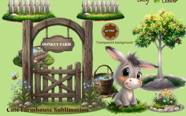 Cute Baby Donkey Clipart PNG Set