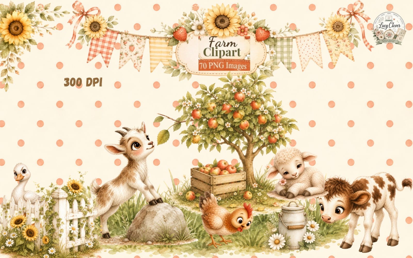 Cute Farm Clipart PNG Bundle, Rustic Red Graphic