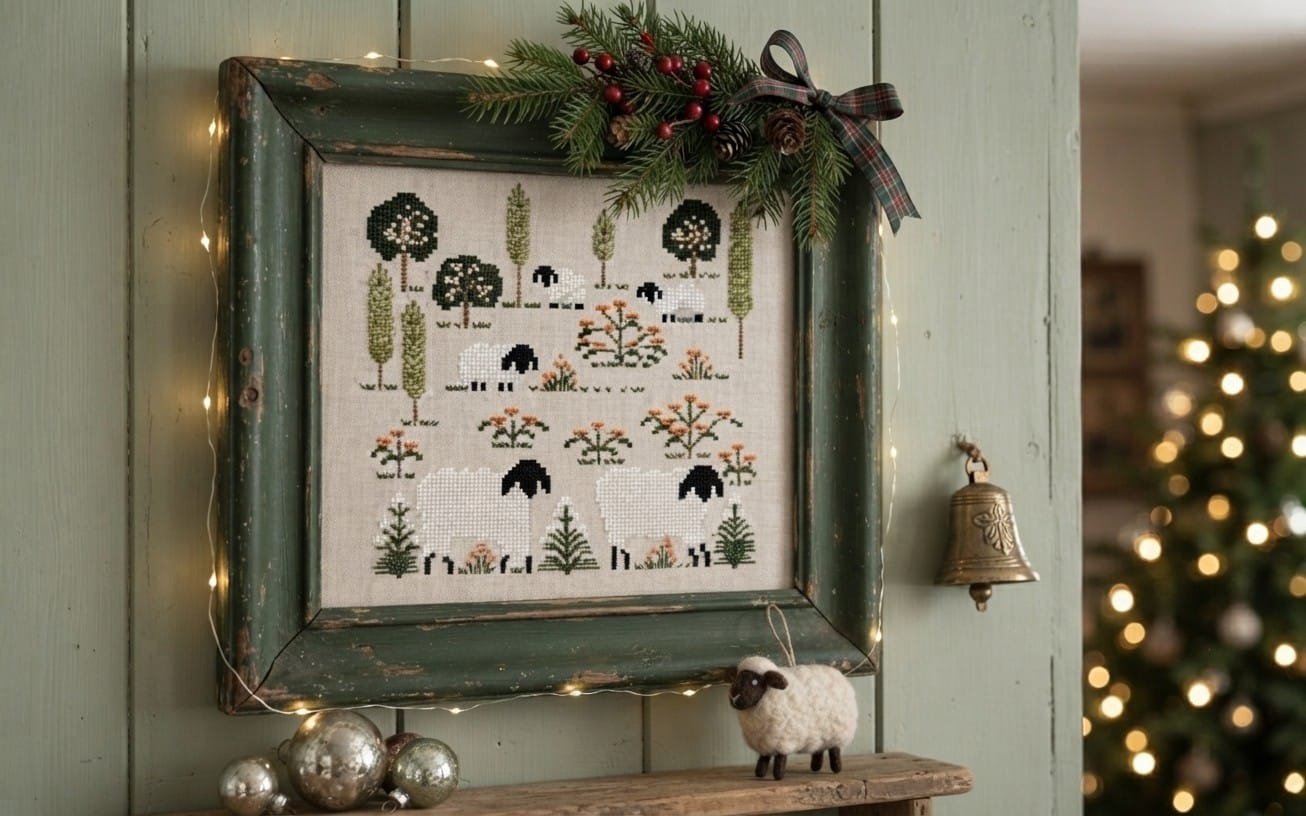 Suffolk Sheep cross stitch pattern - PDF primitive designe