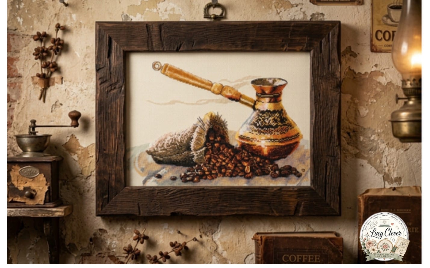 Coffee Ceremony Cross Stitch Pattern PDF - Vintage Kitchen Needlepoint Design