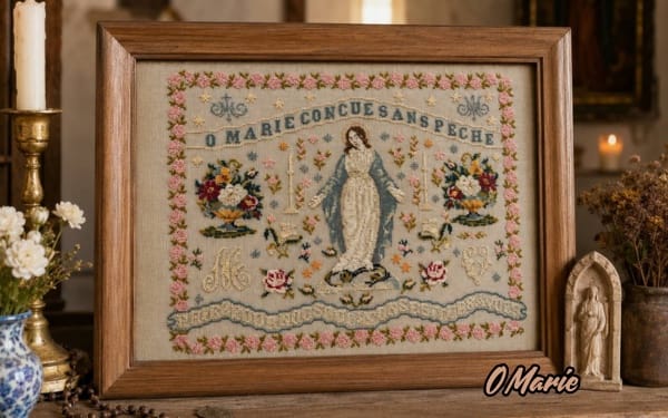 O Marie Cross Stitch Pattern | Religious Marian Sampler PDF | Vintage Catholic Embroidery Design | DMC Pattern