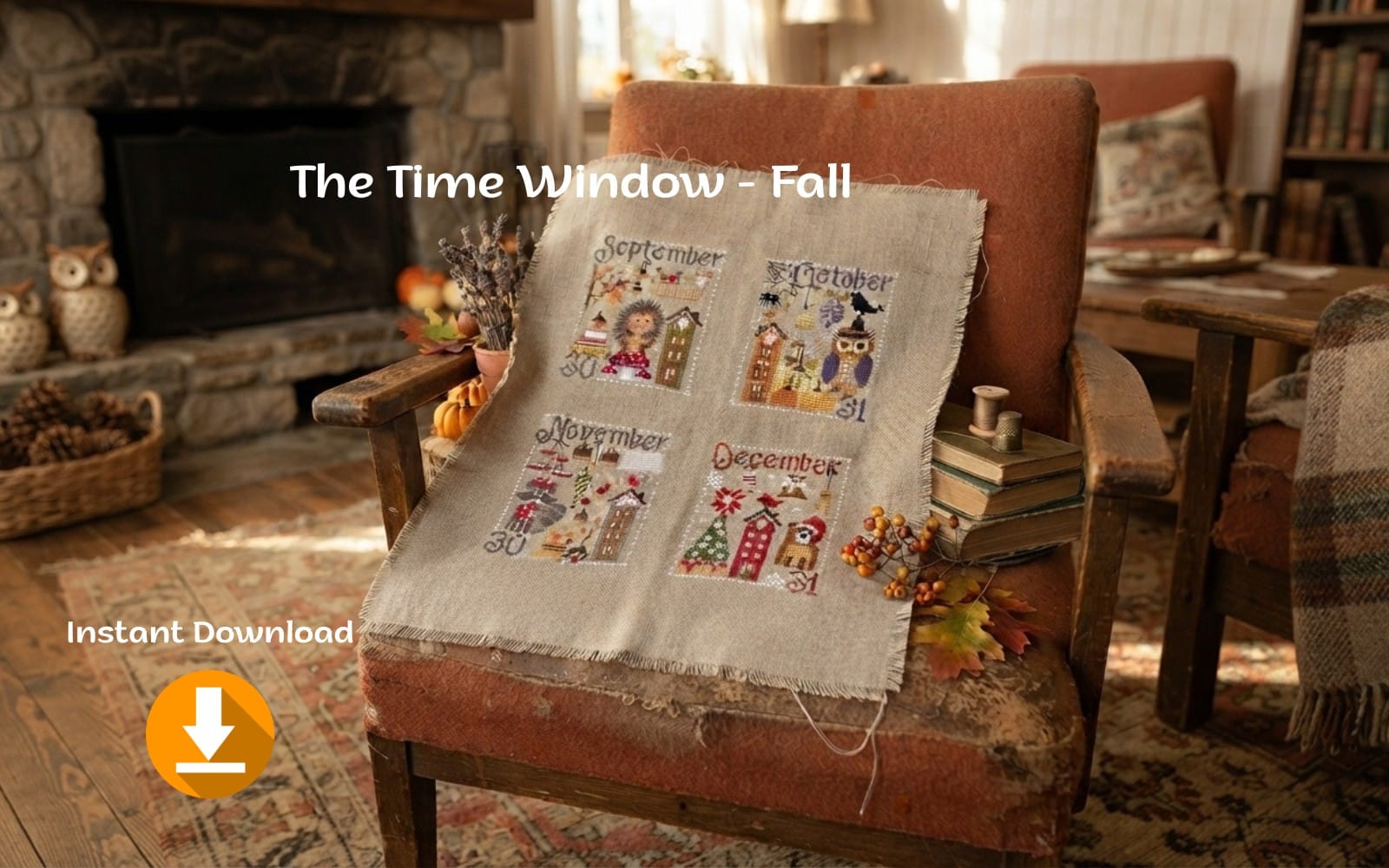 Autumn Seasons Cross Stitch Pattern, Fall Months Embroidery Chart, September to December Modern Needlepoint Design, Digital PDF Download