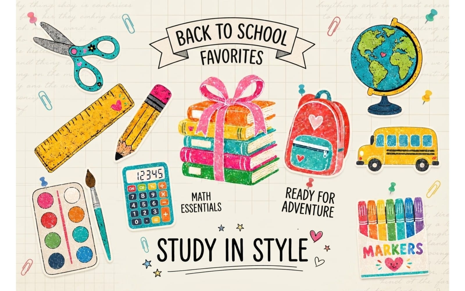 Back to School Clipart Set | Watercolor Graphic - Commercial use