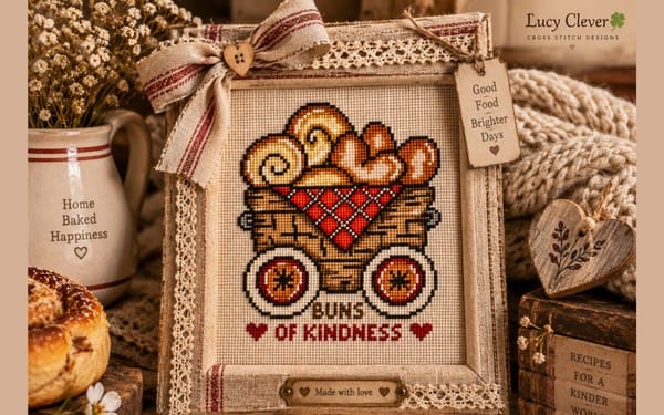 Buns of Kindness Cross Stitch Pattern PDF | Vintage Bakery Cart | Primitive Kitchen Cross Stitch | Cottagecore Baking Decor