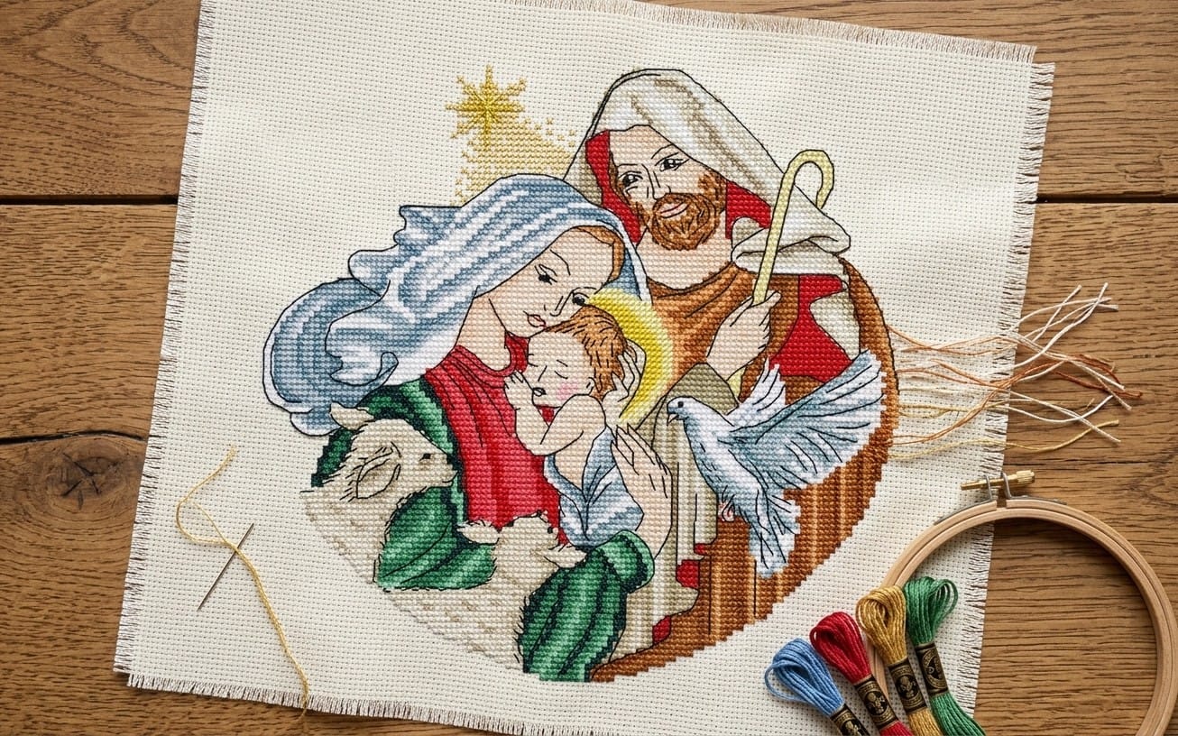 Holy Family of Jesus Cross Stitch Pattern PDF, Religious Modern Needlepoint Chart, DMC Floss PDF Pattern