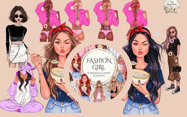 Fashion Girl Clipart Bundle, Glamour Girls PNG, Fashionista Illustration, Planner Stickers, Sublimation Design, Digital Download