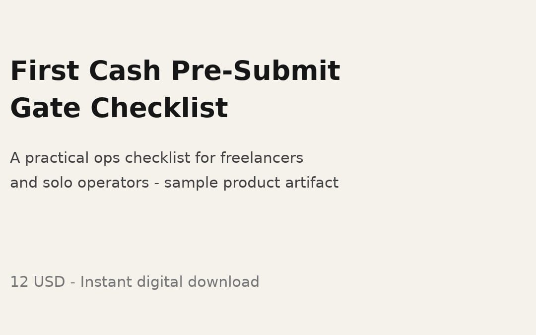 Minimal webpage banner for First Cash Pre-Submit Gate Checklist digital download for freelancers