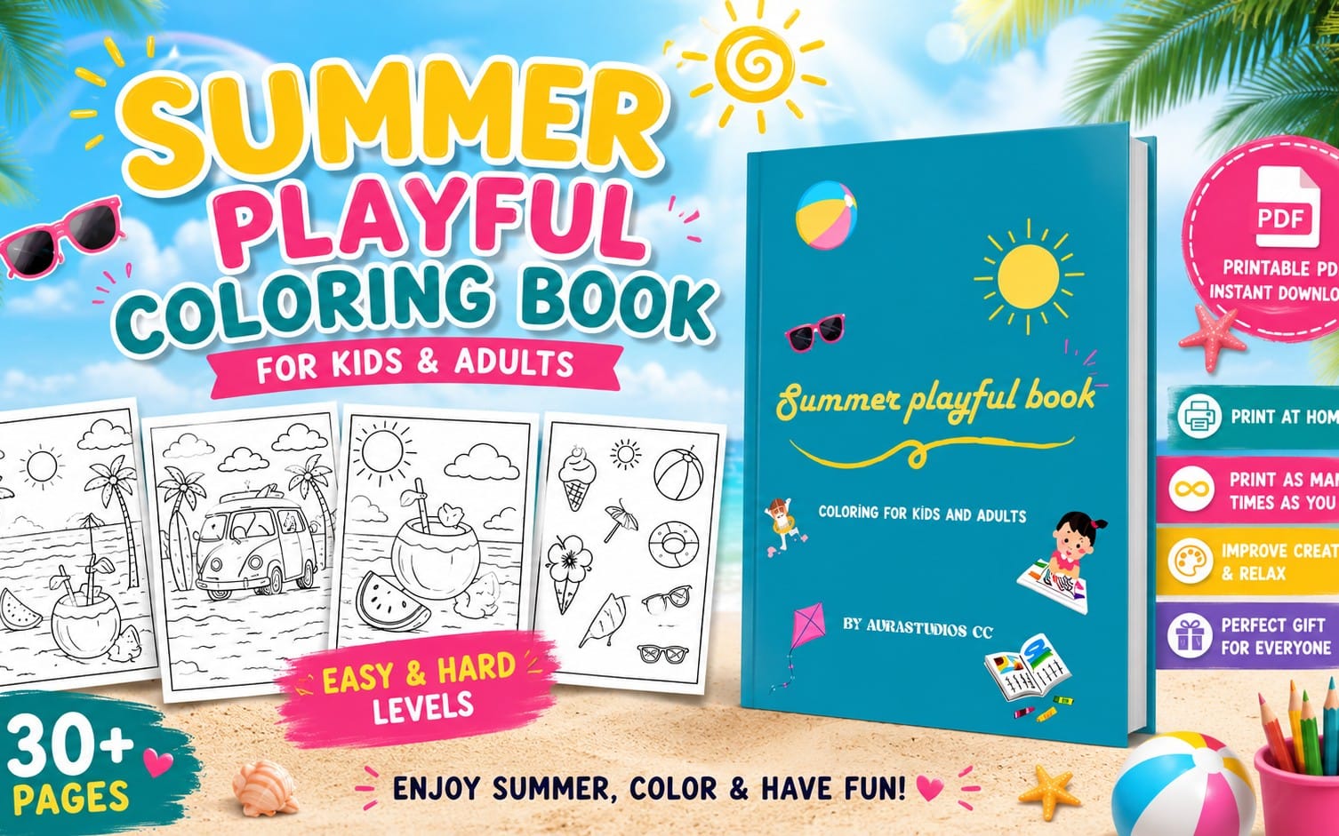 Summer Playful Coloring Book | Printable PDF