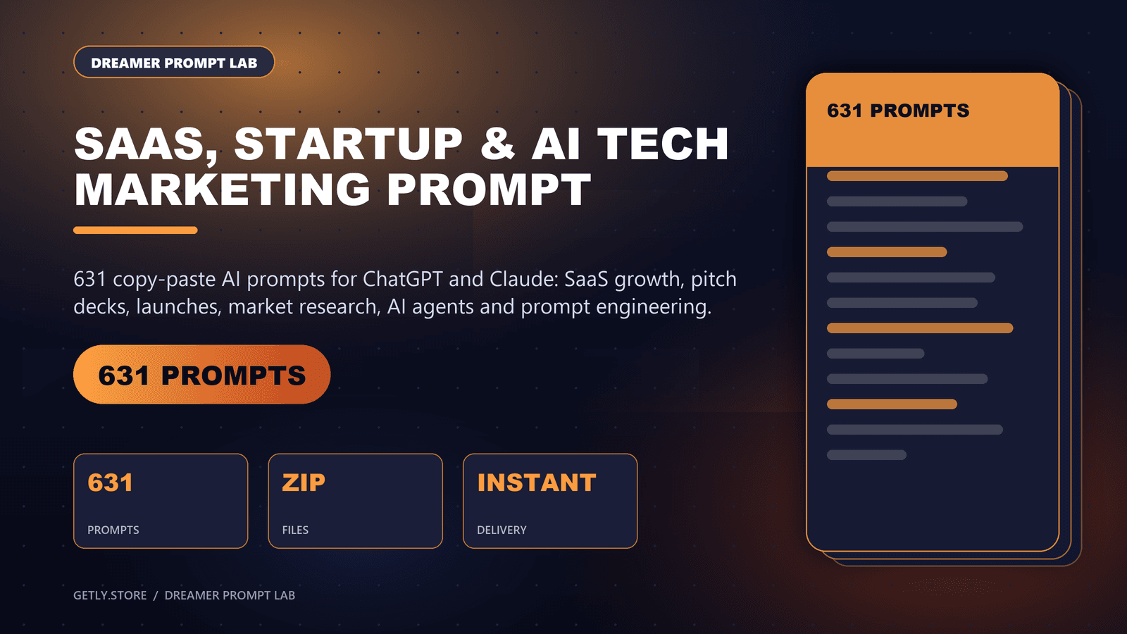 SaaS, Startup & AI Tech Marketing Prompt Pack - 631 Prompts for B2B, Pitch Decks, Launches, Market Research & AI Agents. 631 copy-paste AI prompts for ChatGPT and Claude: SaaS growth, pitch decks, launches, market research, AI agents and pr