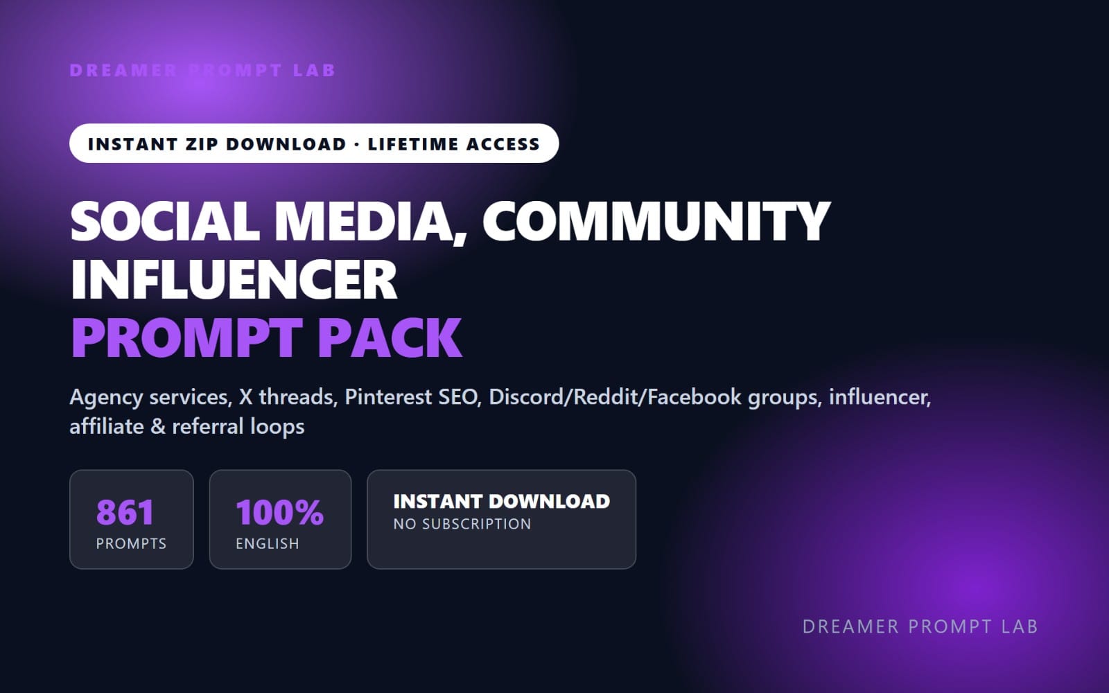 Social Media Manager & Influencer Prompt Pack - 861 Prompts for Threads, Pinterest, Groups & Outreach