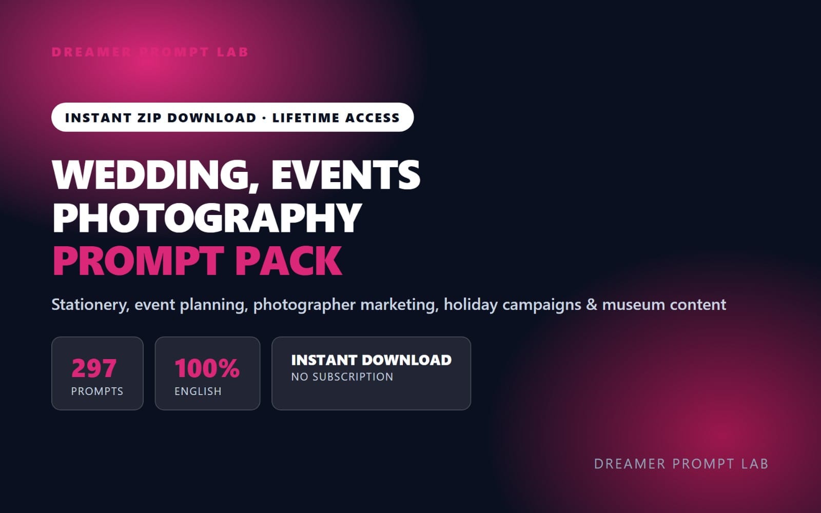 Wedding, Events & Photography Prompt Pack - 297 Prompts for Planners, Holiday & Museum