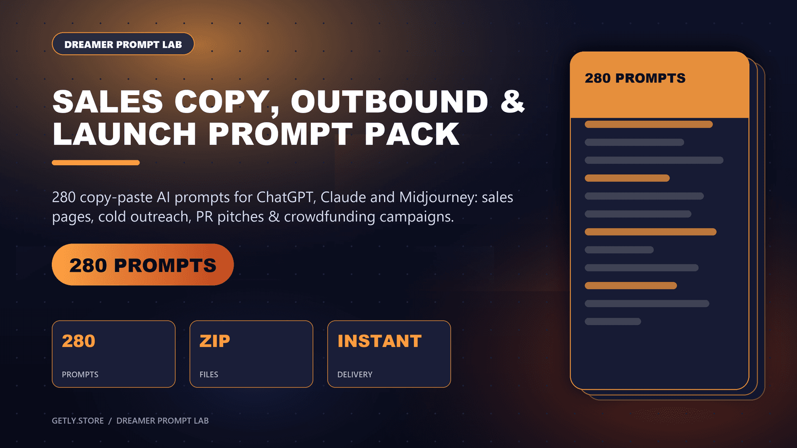 Sales Copy, Outbound & Launch Prompt Pack - 280 Prompts for Pages, PR & Crowdfunding. 280 copy-paste AI prompts for ChatGPT, Claude and Midjourney: sales pages, cold outreach, PR pitches & crowdfunding campaigns.