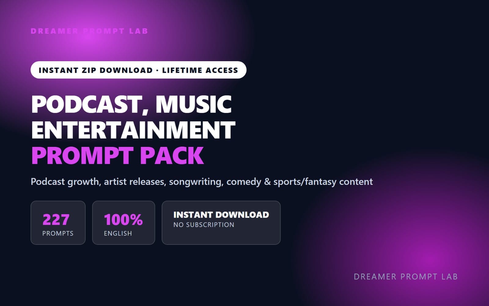 Podcast, Music & Entertainment Prompt Pack - 227 Prompts for Shows, Releases & Comedy