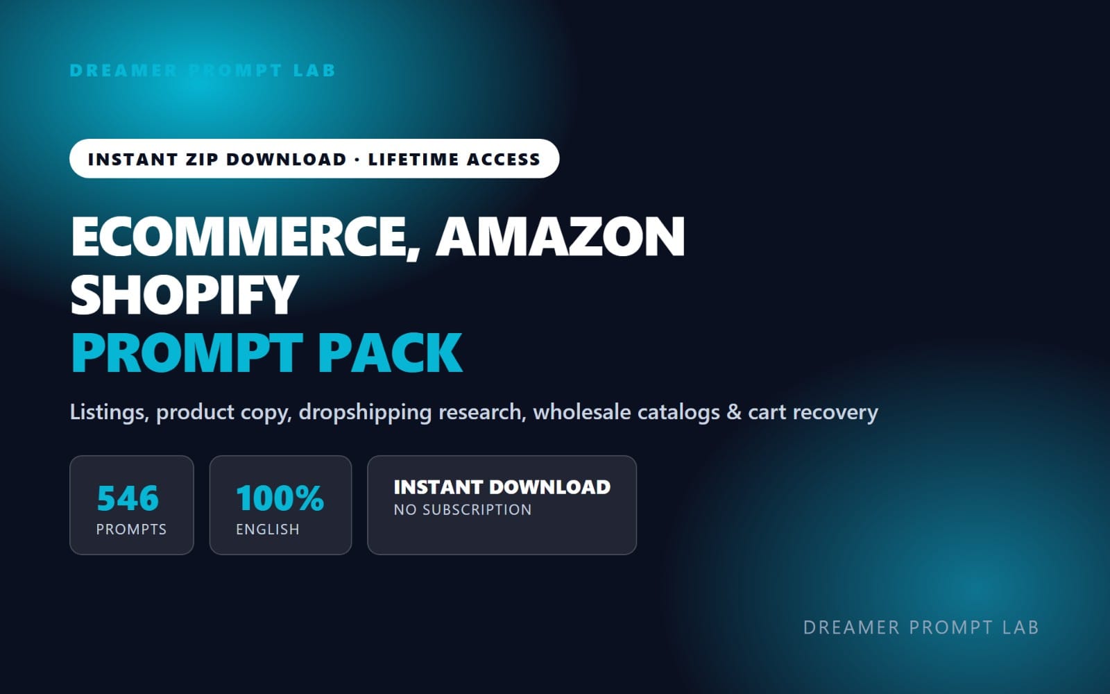 Ecommerce, Amazon & Shopify Growth Prompt Pack - 546 Prompts for Listings, Product Copy, Dropshipping & Cart Recovery