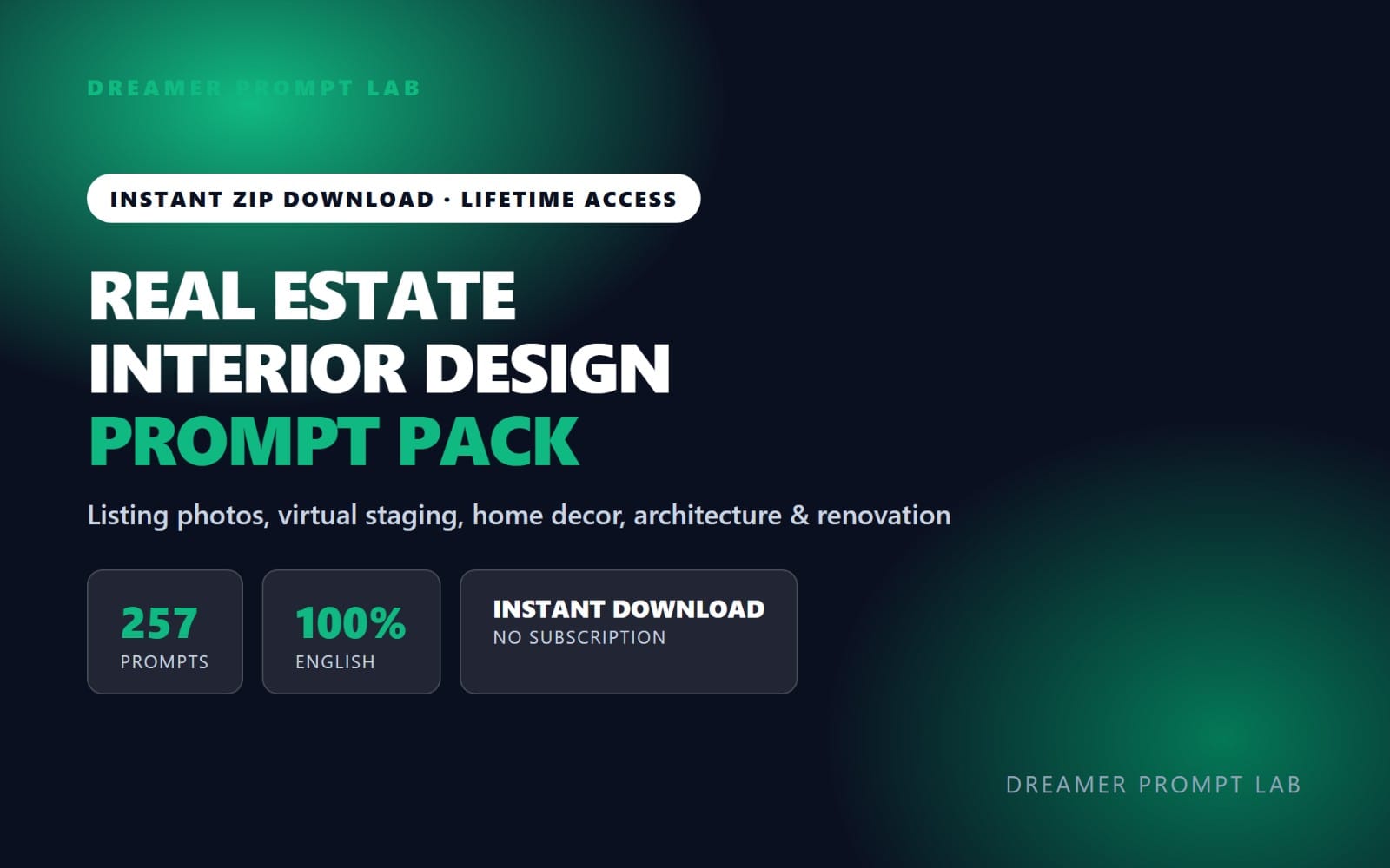 Real Estate & Interior Design AI Prompt Pack - 257 Prompts for Listing Photos, Virtual Staging, Home Decor, Architecture & Renovation