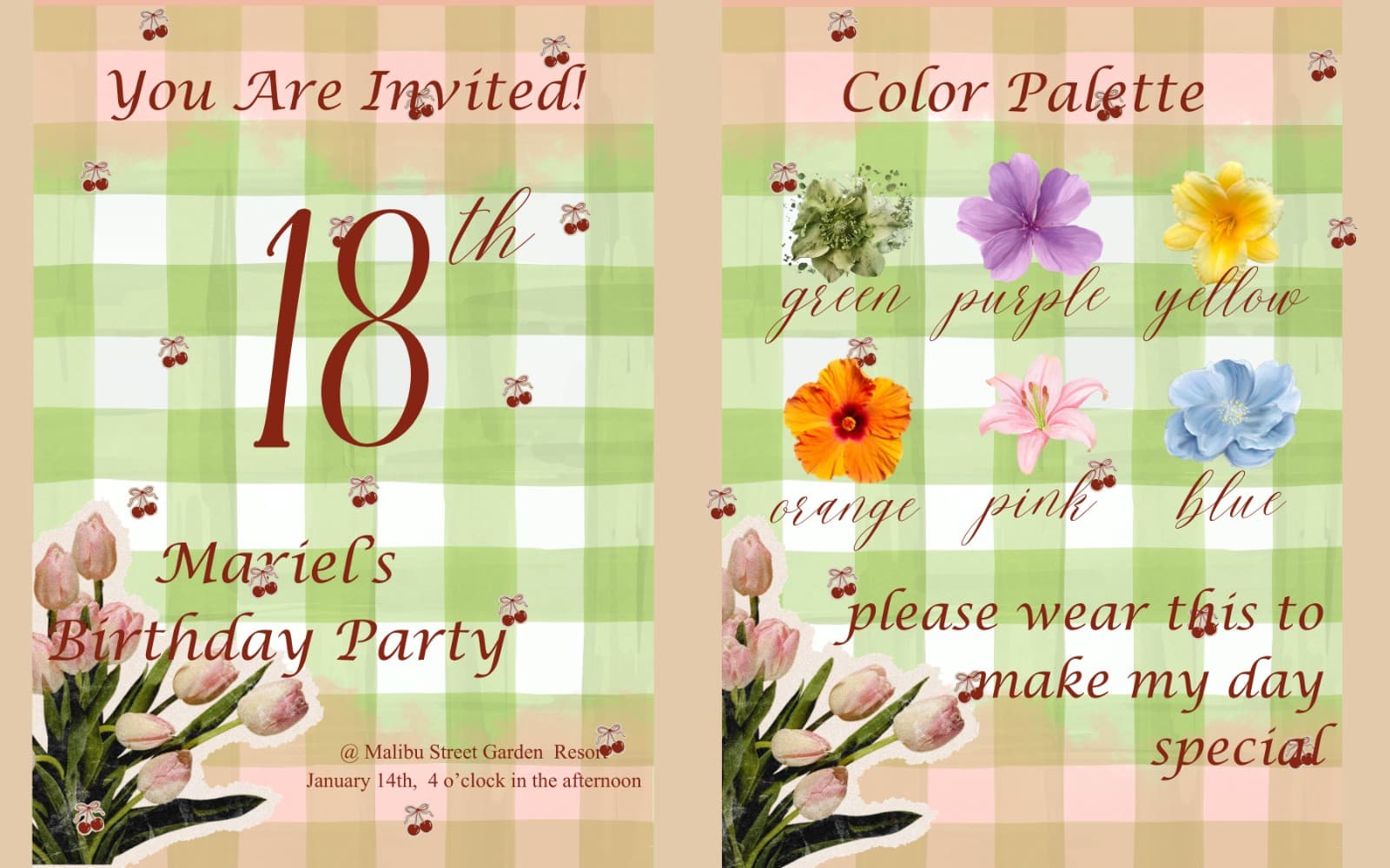 Red Green Flower Garden Themed Birthday template