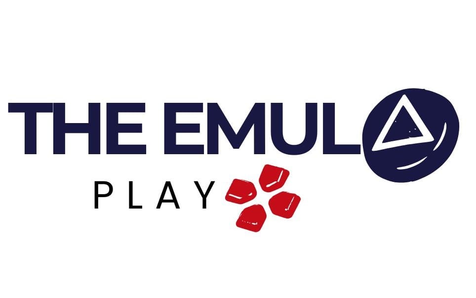 Emulaplays logo banner with THE EMUL (triangle icon), PLAY text, and red gamepad-like shards