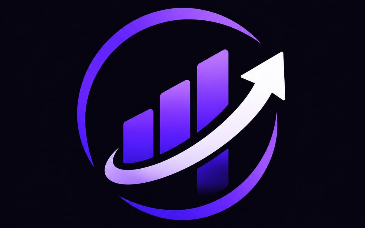 Neon upward bar chart with curved arrow on dark background, digital marketing course graphic