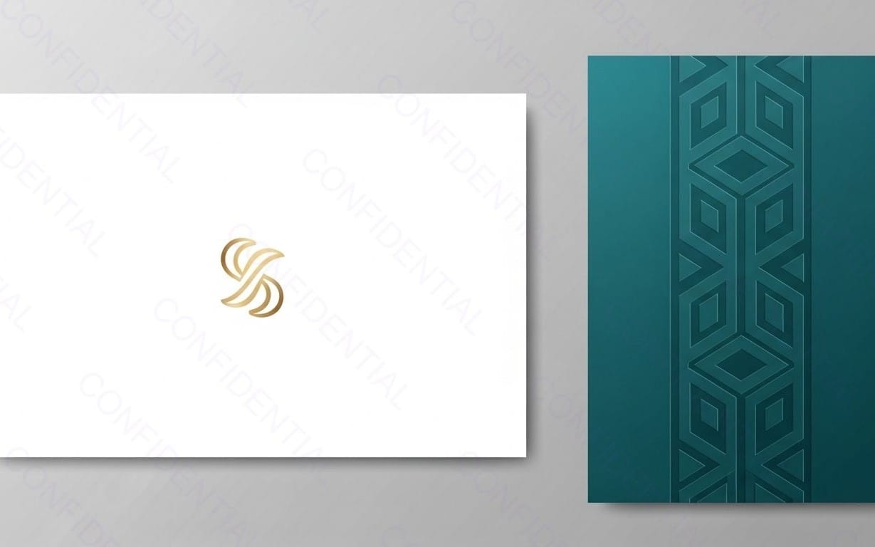 Luxury Branding Stationery Mockup With Gold Monogram Logo and Teal Embossed Cover for Corporate Identity