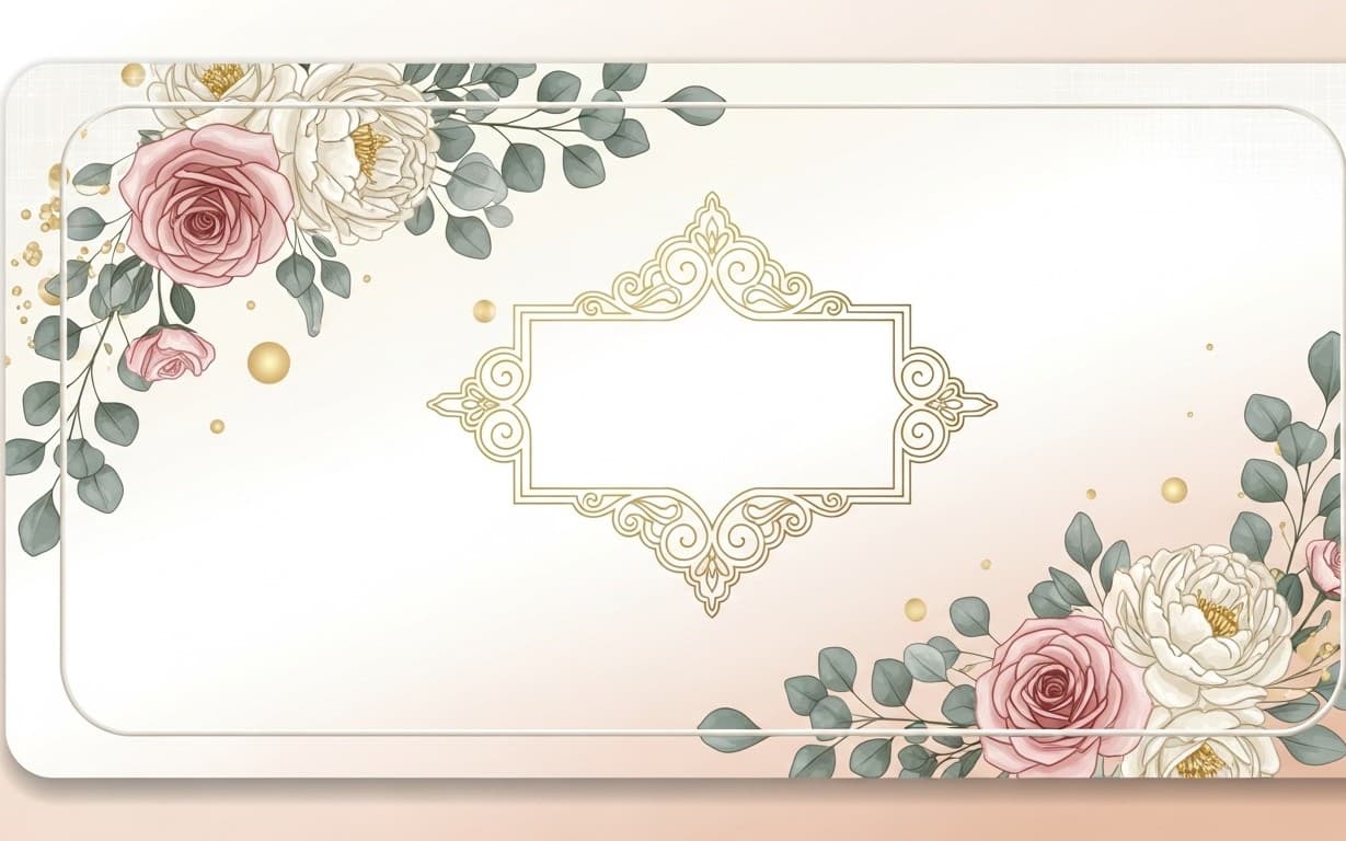 Elegant Floral Frame With Pink Roses and Gold Ornate Border for Wedding Invitation Card Template 4K JPEG