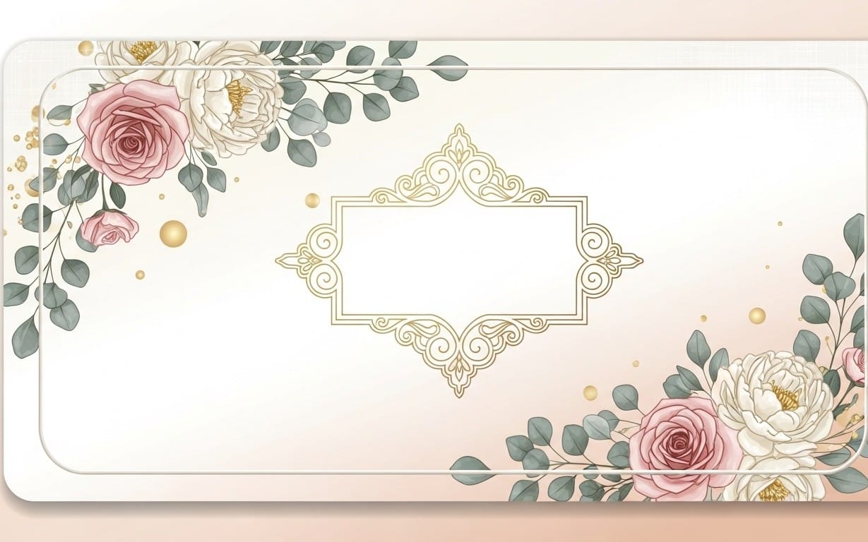 Elegant Floral Frame With Pink Roses and Gold Ornate Border for Wedding Invitation Card Template 4K JPEG