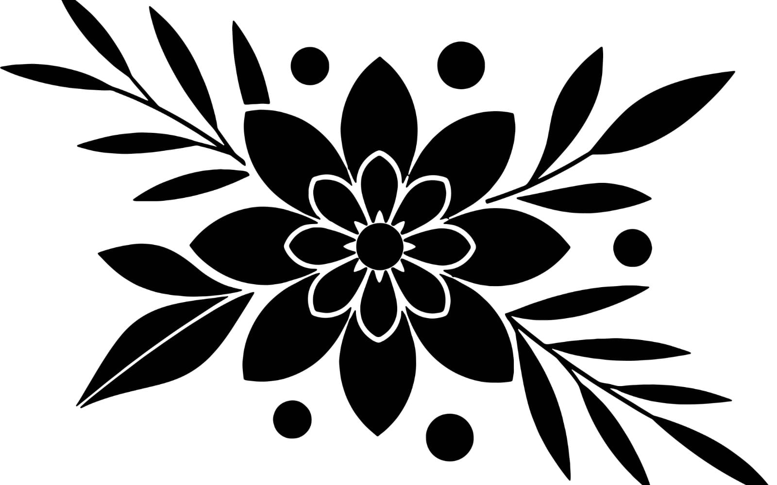 Black Floral Silhouette Decorative Flower Design With Leaves and Dots — Botanical Stencil Pattern