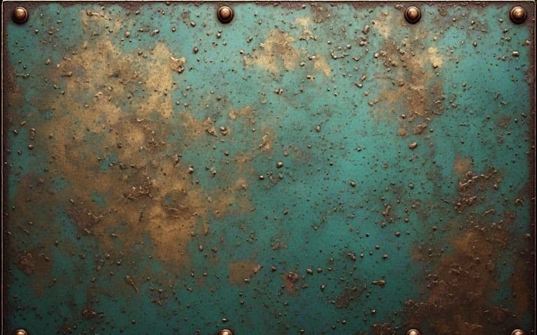 Rusty Teal Metal Plate With Rivets, Patina and Grunge Texture Background for Industrial Design