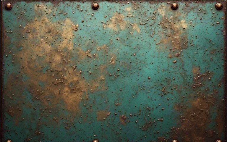 Rusty Teal Metal Plate With Rivets, Patina and Grunge Texture Background for Industrial Design