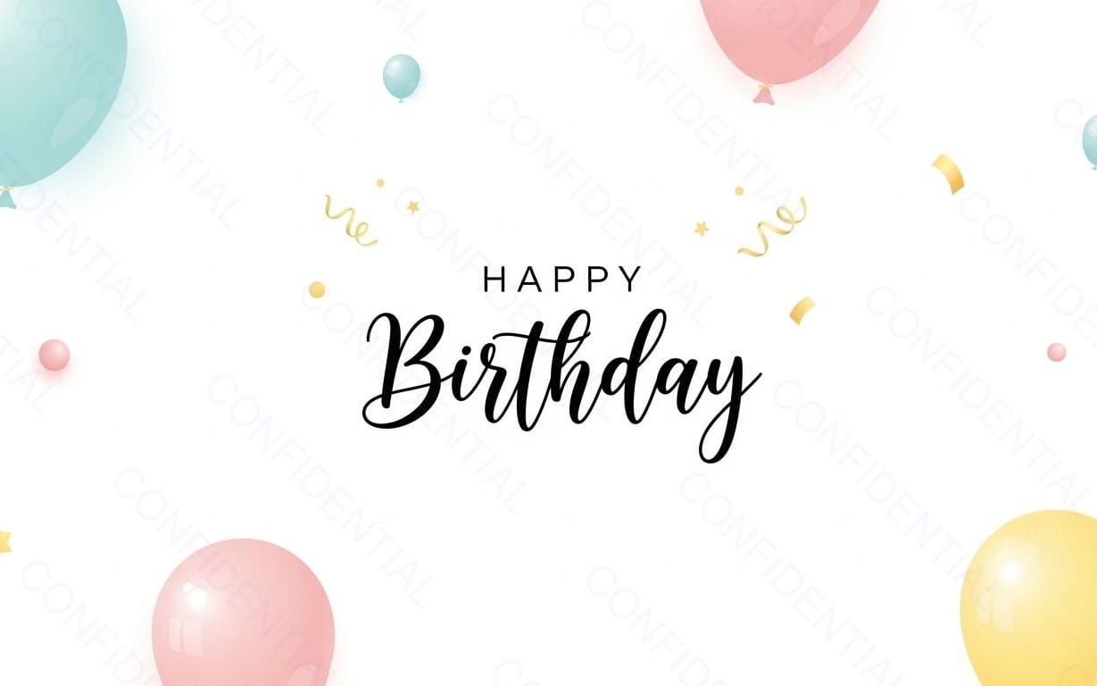 Happy Birthday Greeting Card With Pastel Balloons, Confetti and Minimal Party Celebration Background