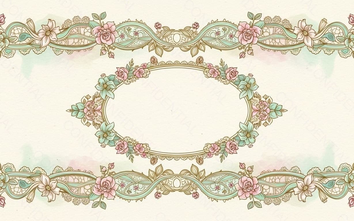 Floral Vintage Ornamental Frame and Border in Pastel Watercolor Style for Wedding Invitation