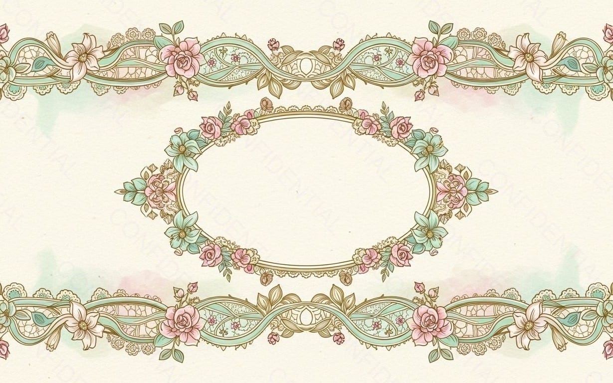 Floral Vintage Ornamental Frame and Border in Pastel Watercolor Style for Wedding Invitation