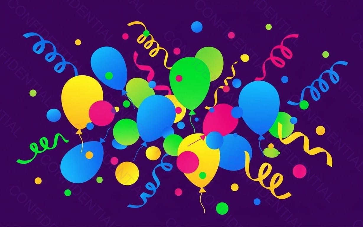 Bunte Partyballons mit Konfetti und Luftschlangen für festliche Feiern und Geburtstagsfreude