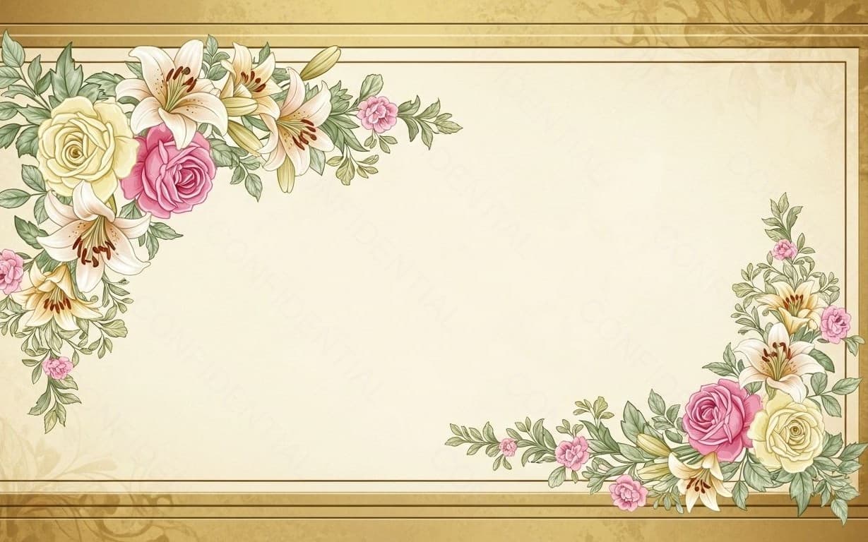 Vintage Floral Frame With Roses and Lilies Decorative Wedding Invitation Border Template