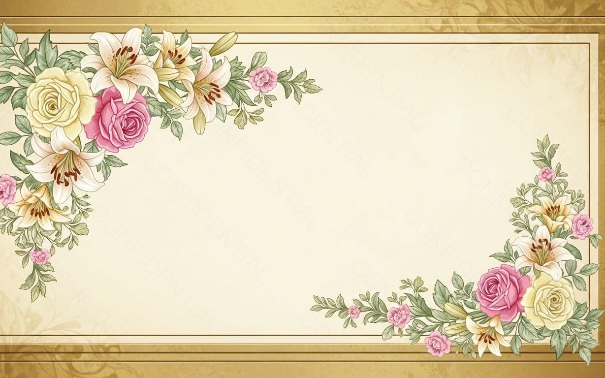Vintage Floral Frame With Roses and Lilies Decorative Wedding Invitation Border Template