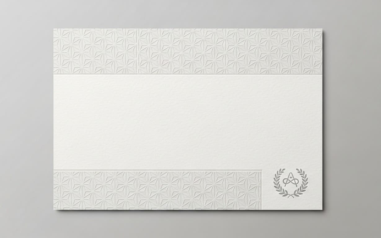Elegant Embossed Stationery Invitation And Certificate Mockup With Laurel Emblem On Textured Paper 4k JPEG Format