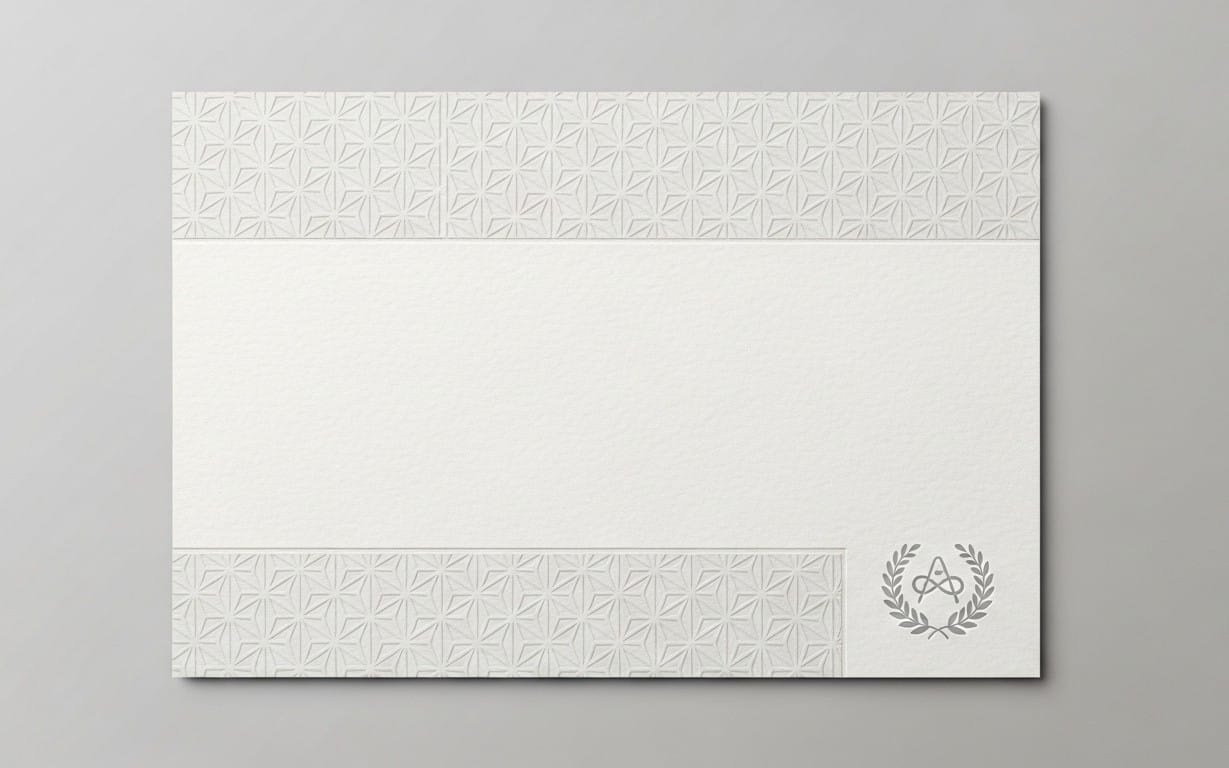 Elegant Embossed Stationery Invitation And Certificate Mockup With Laurel Emblem On Textured Paper 4k JPEG Format