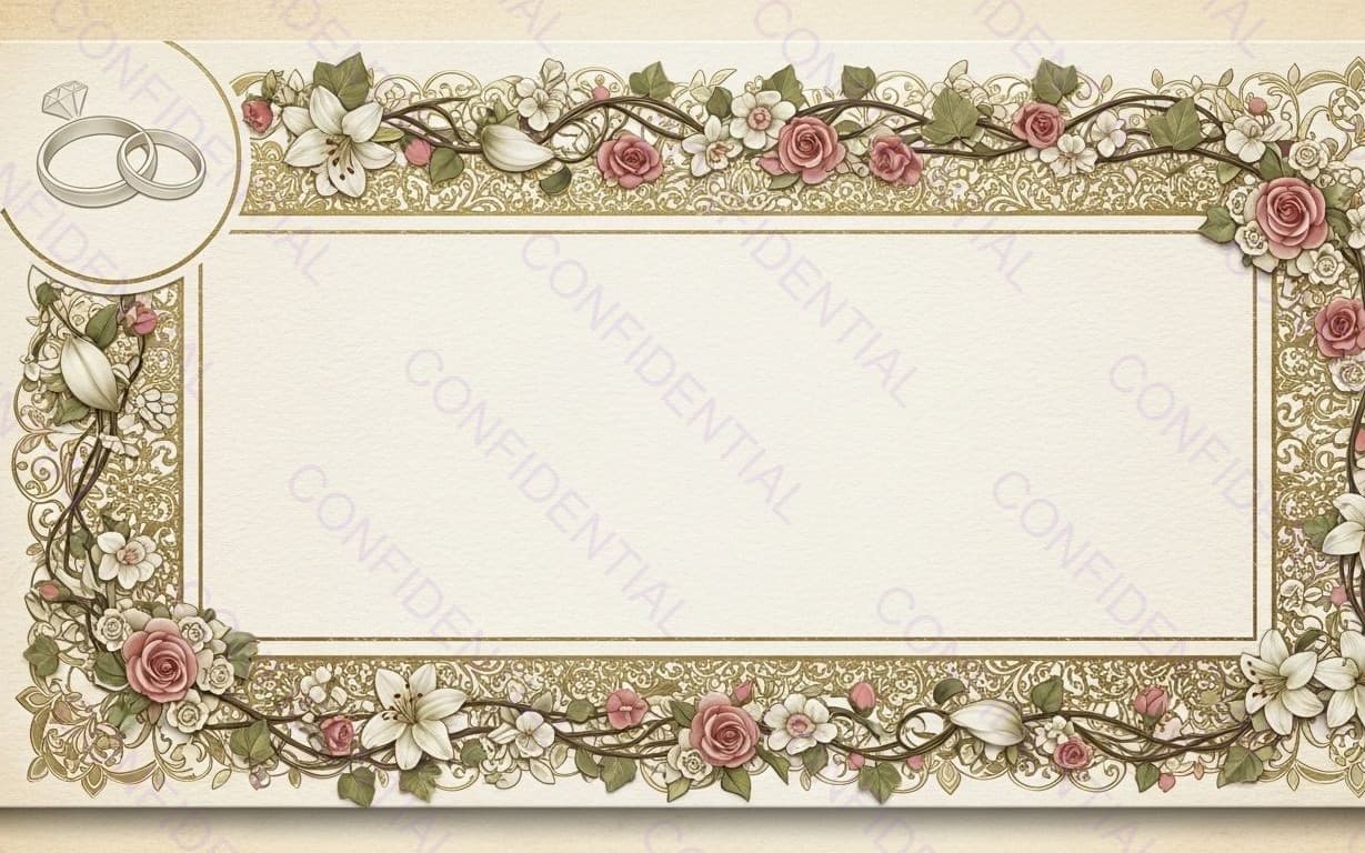 Vintage Ornate Floral Wedding Certificate Frame With Roses, Lilies and Gold Decorative Border