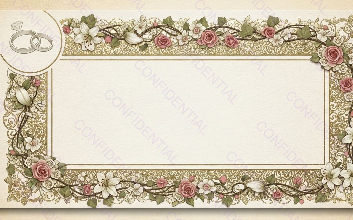 Vintage Ornate Floral Wedding Certificate Frame With Roses, Lilies and Gold Decorative Border