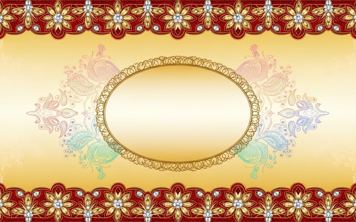 Elegant Gold Ornate Wedding Invitation Background With Floral Paisley Frame And Jewel Border 4k JPEG