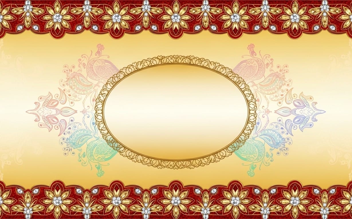 Elegant Gold Ornate Wedding Invitation Background With Floral Paisley Frame And Jewel Border 4k JPEG
