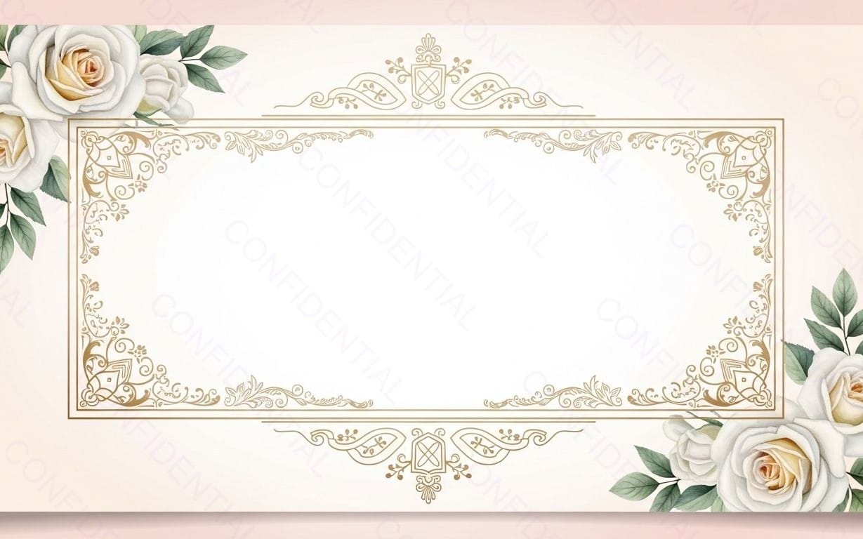 Elegant Gold Ornate Frame With White Roses Floral Border For Wedding Invitation Or Certificate