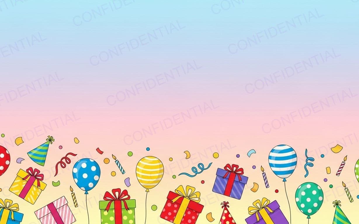 Colorful Party Border With Balloons, Gifts and Confetti on a Soft Pastel Gradient Background