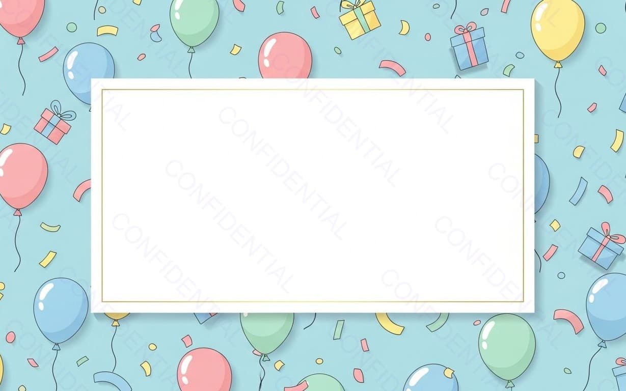 Birthday Party Invitation Template With Pastel Balloons, Confetti and Gift Card Frame